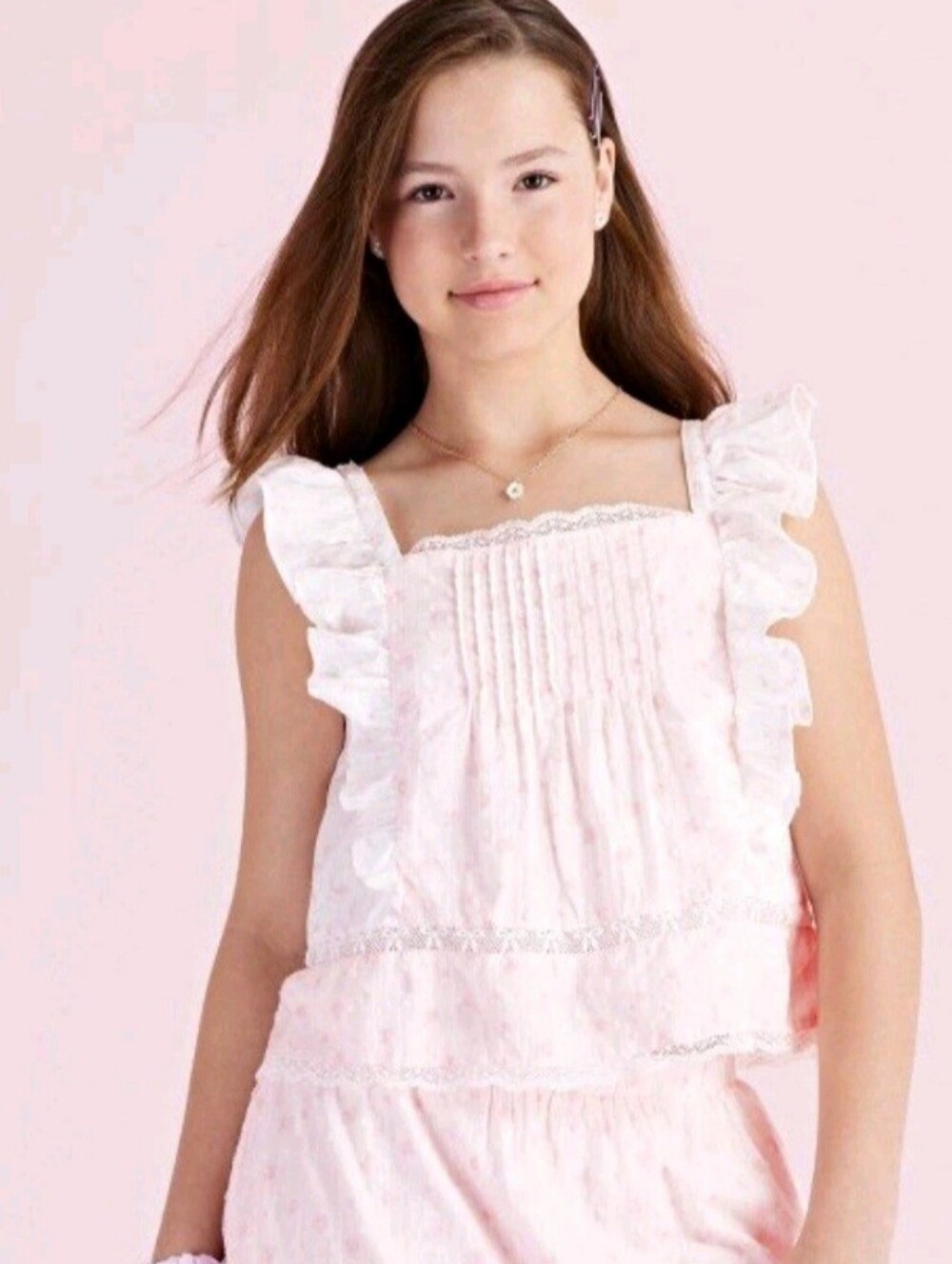 LoveShackFancy x Target Girls' Rebecca Alouette Rose Embroidery Ruffle Tank Top